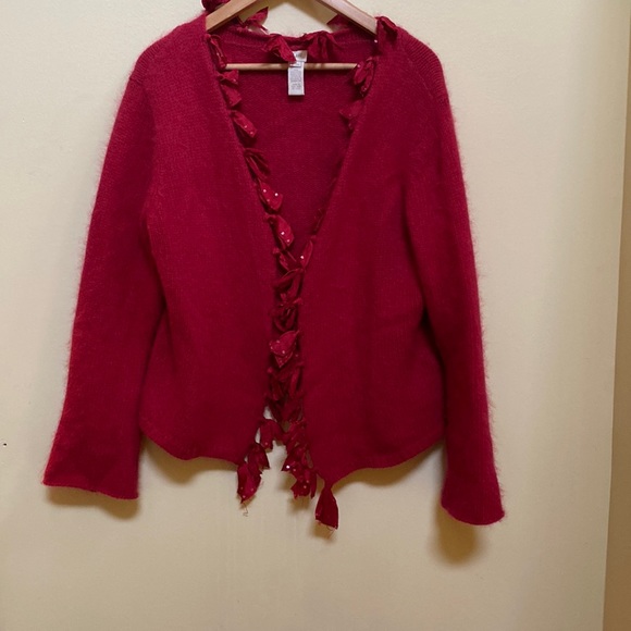 J Jill wool blended red sweater with front open - Picture 1 of 6